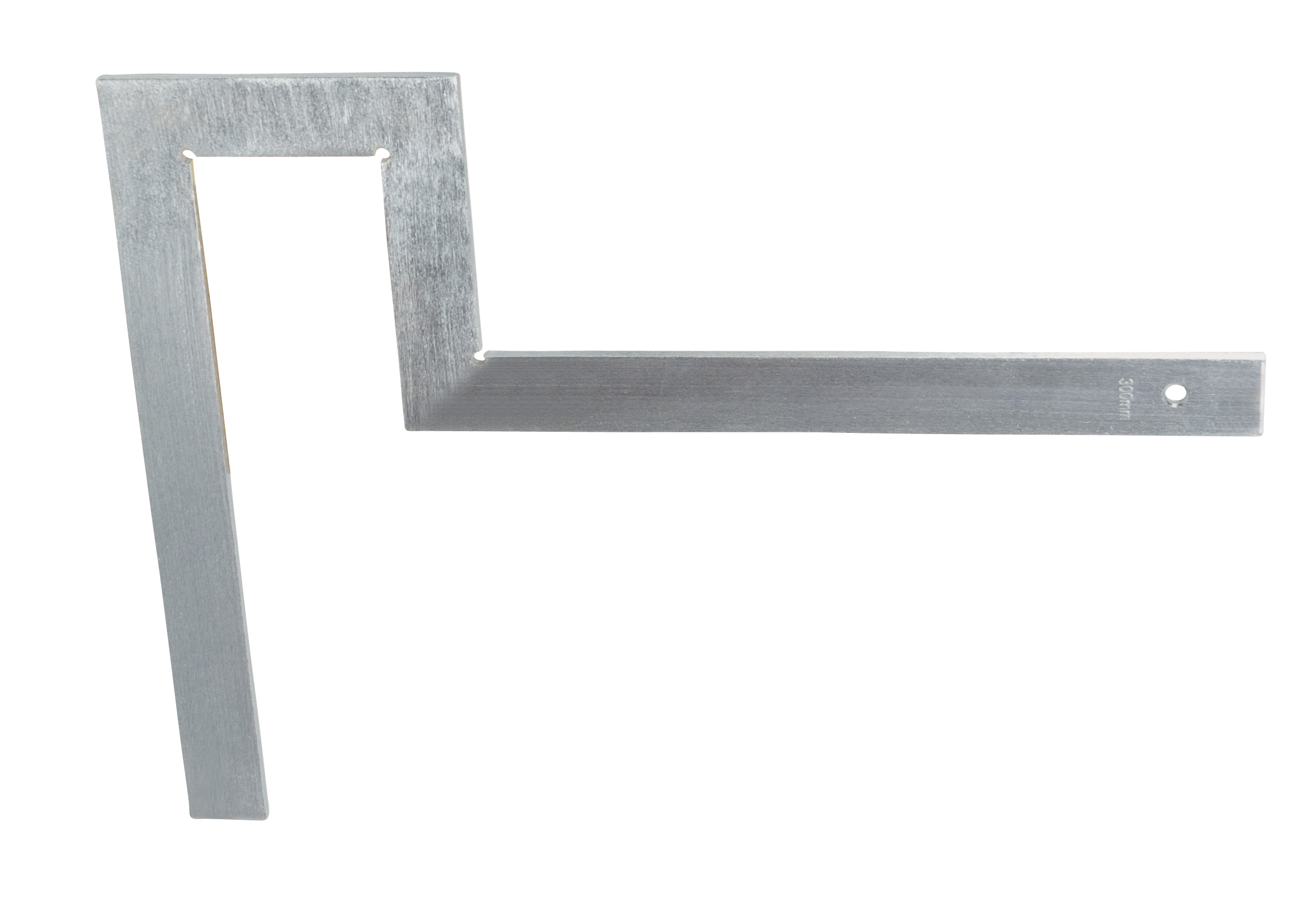 Flangevinkel, specialvinkel til t.ex. noggrann inriktning af flanger, materiale stål galvaniserat, tværsnit 30×5 mm, max afvigelse fra vinkelrethed 0,4 mm, max afvigelse fra planhed 0,16 mm, mål l 500 mm, h 500 mm, b 70 mm, d 125 mm